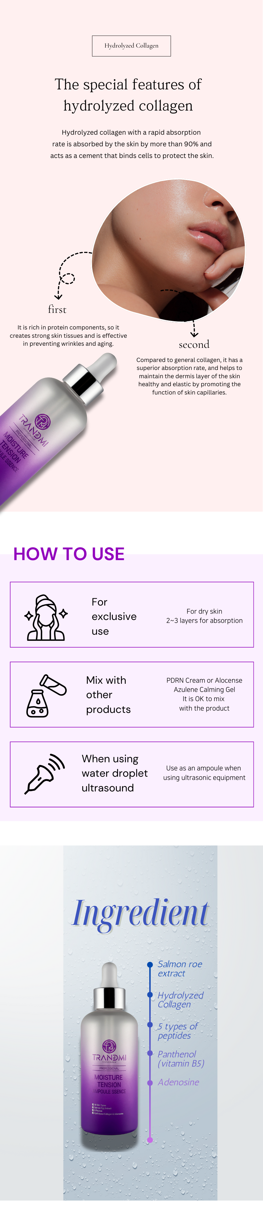 TRANDMI Moisture Tension Ampoule-ssence 60mL with Salmon roe extract/PDRN and 5 types of peptides